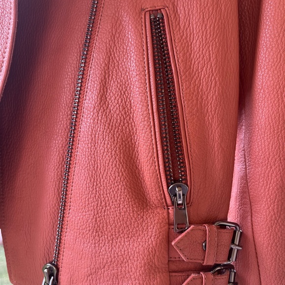 Salmon/Burnt Orange Leather Jacket - Picture 6 of 11
